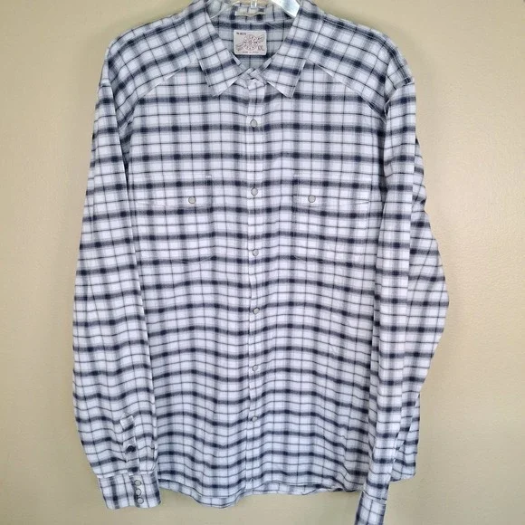 Lucky Brand Shirt Men 2XL Blue‎ Pearl Snap Long Sleeve Western Rodeo Casual - Picture 2 of 12